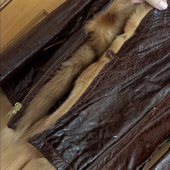 EUVC VTG Fur Collar Cuffs EMBOSSED CROC TEXTURED LAMB Zip LEATHER JACKET S M 6 8 - Picture 12 of 17